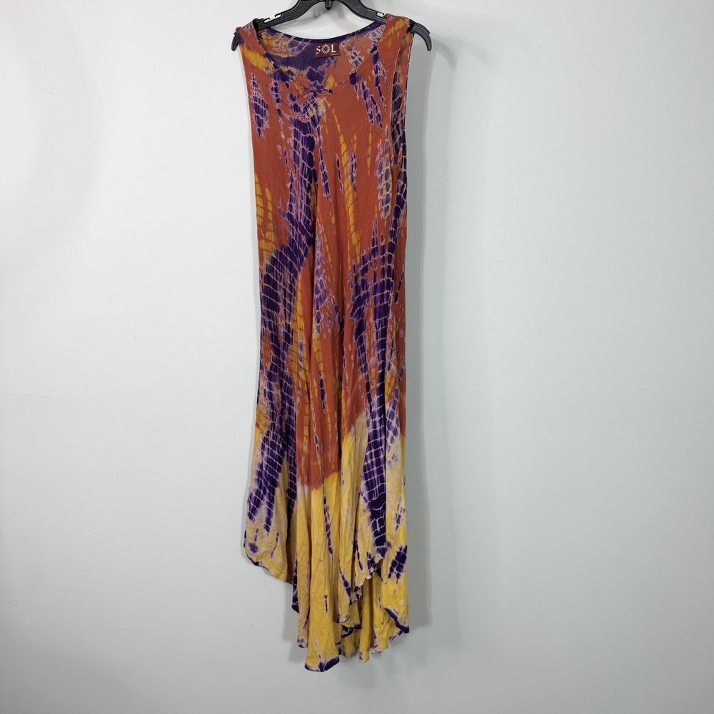 SOL Clothing Dress Womens One Size Multicolor Tie Dye Sleeveless Maxi Swing Boho